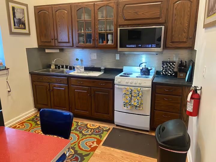 Cozy kitchen with wooden cabinets