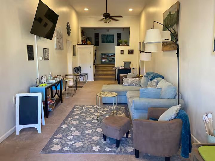 Modern living space featuring a sectional sofa.