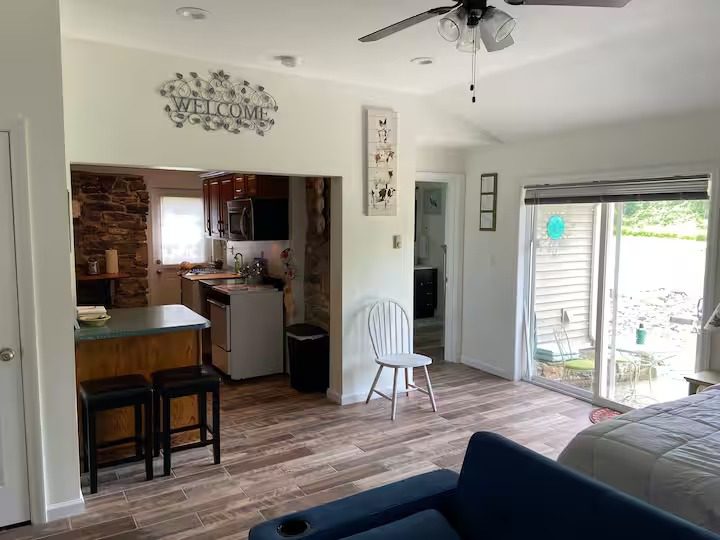 Bright room with sliding glass door